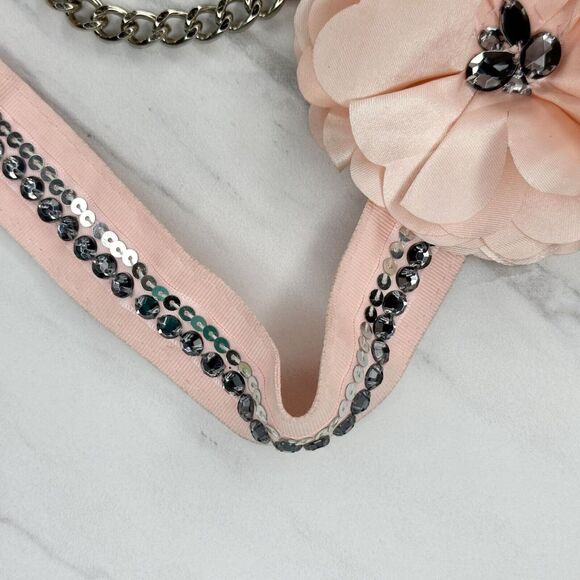 New York & Company Pink Flower Chain Link Belt Silver Tone Large/XL (L/XL) ✨ - Picture 3 of 12